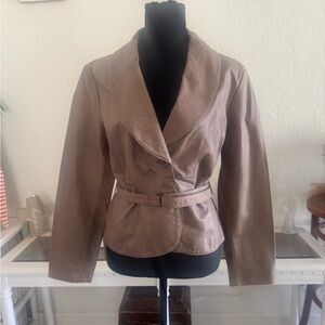 Women's Brown Leather Belted Jacket